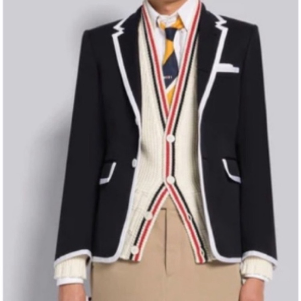 Thom Browne Neiman Marcus Collab Navy Nautical Wool Blazer